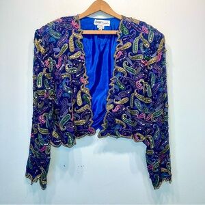 Jasdee Colorful Vintage Beaded Bolero Jacket Hand Work Pure Silk Made in India